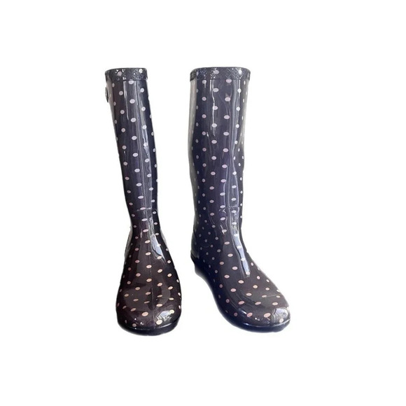 Ugg Boots Shaye Rain Rubber Boots Polka Dot Pull On Shoes Fur Lined Soles Size 6 - Picture 2 of 8